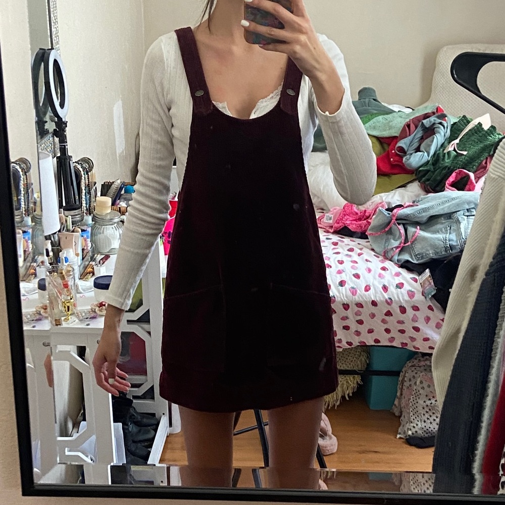 Abercrombie & Fitch Burgundy Corduroy Mini Pinafore Dress